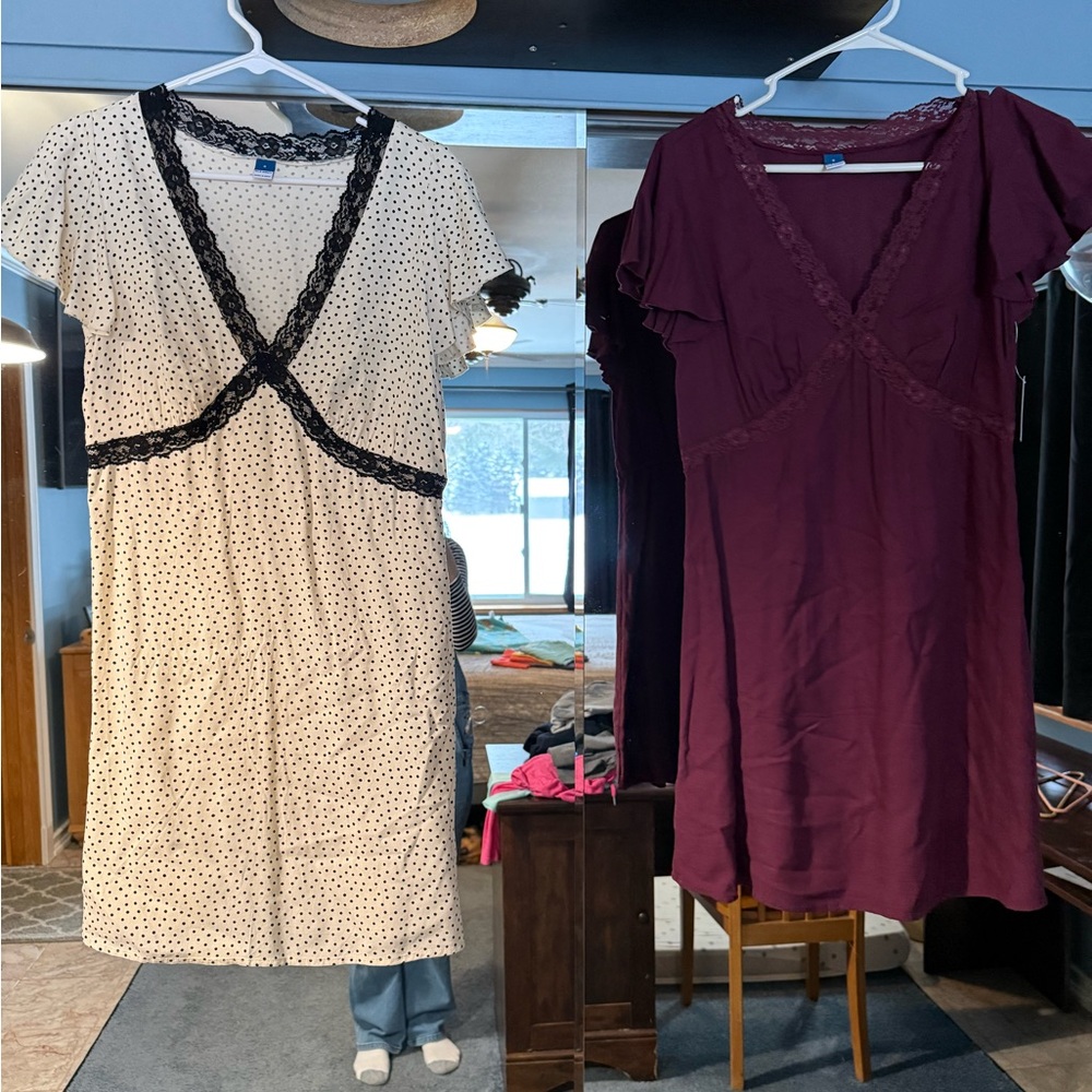 Old Navy Black Polka Dot and Burgundy Midi Dresses